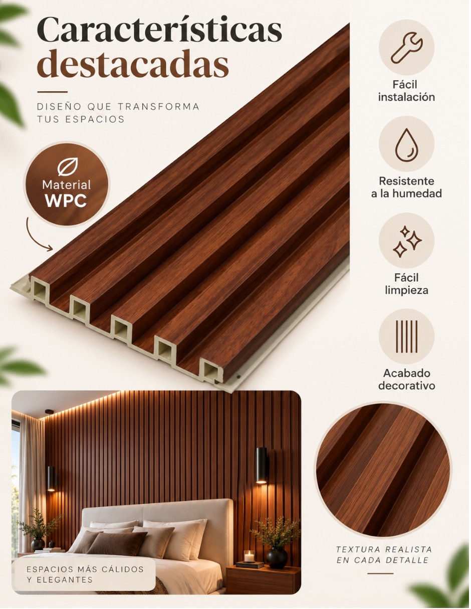 Lambrin de madera y plástico 10 piezas 2