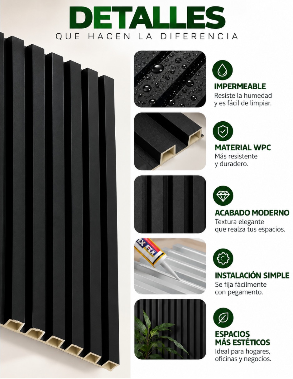 Lambrin de madera y plástico 10 piezas 4