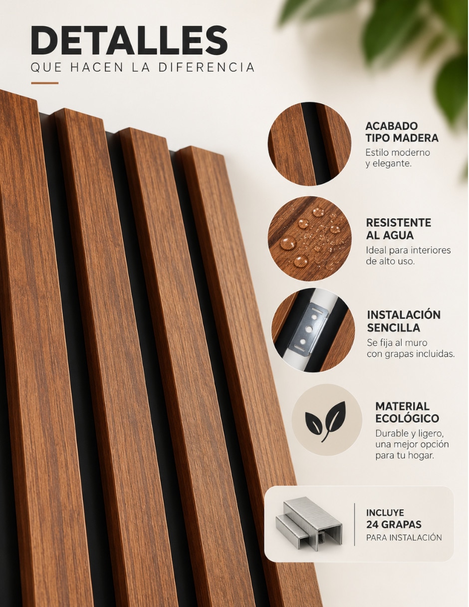 Lambrin de madera y plástico 10 piezas 4