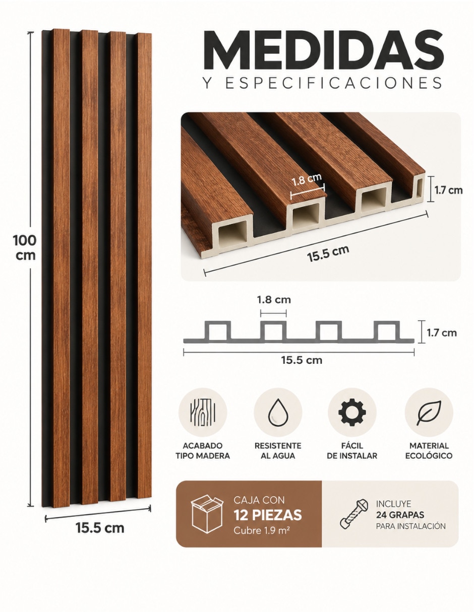Lambrin de madera y plástico 10 piezas 5