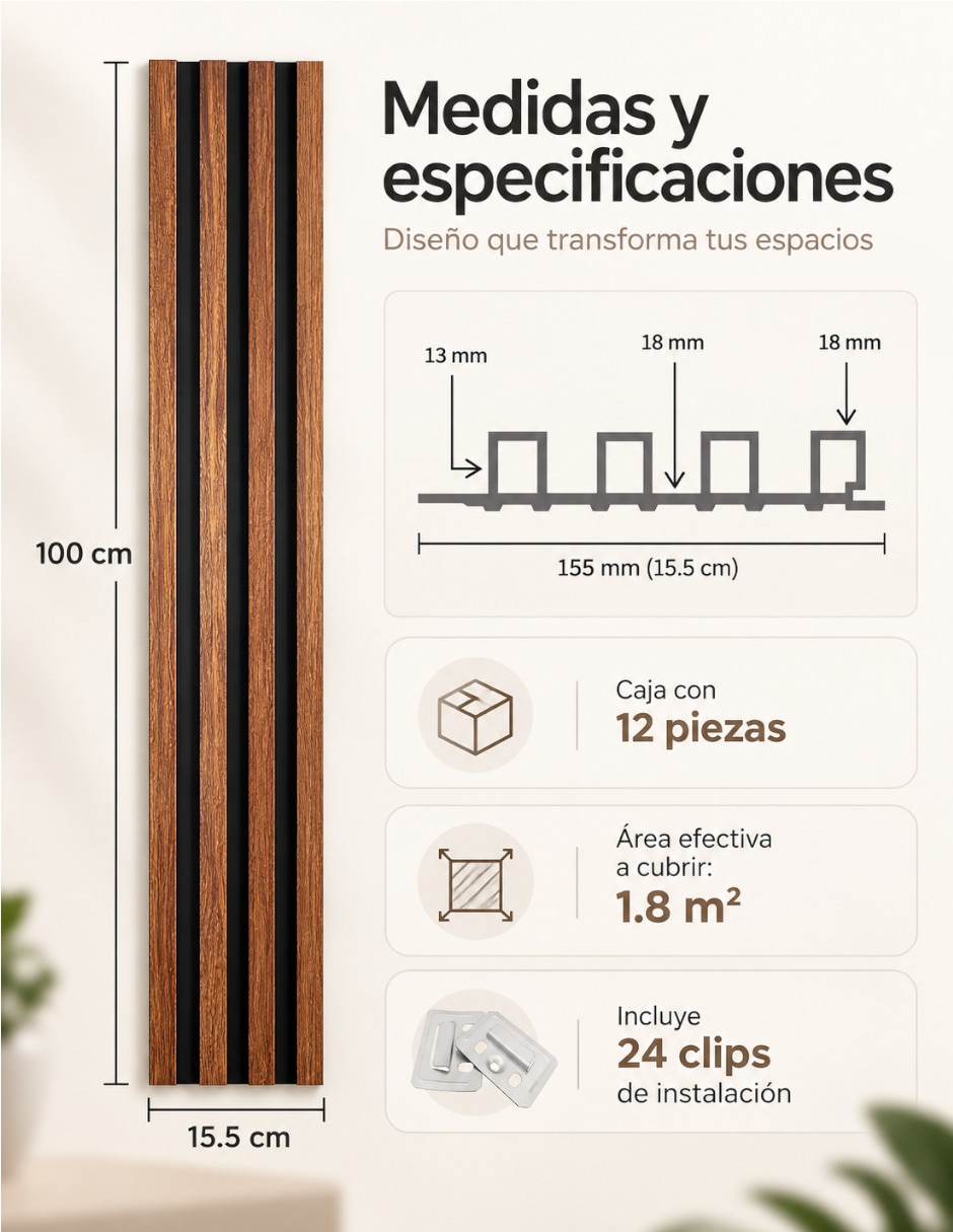 Lambrin de madera y plástico 10 piezas 6