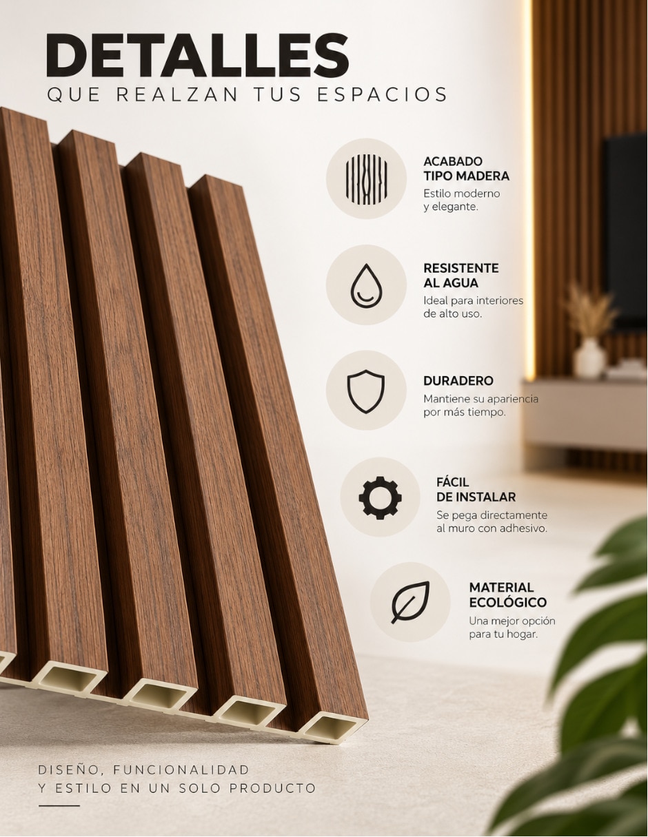 Lambrin de madera y plástico 10 piezas 4