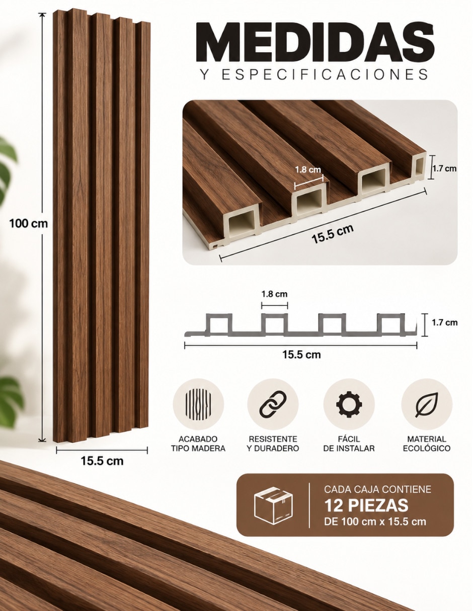 Lambrin de madera y plástico 10 piezas 5